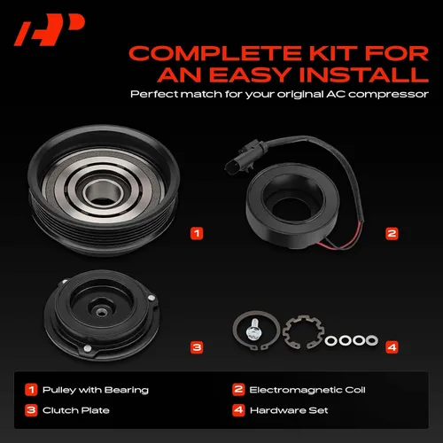 Vista 3 de Kit de embrague de compresor de A/C de A-Premium compatible con Dodge Charger 2006-2010, Challenger 2008-2010, Magnum 2005-2008 y Chrysler 300
