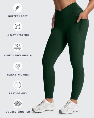 Vista 32 de Aoxjox Trinity - Pantalones de yoga de cintura alta con bolsillos para mujer, control de abdomen, cintura cruzada, leggings de entrenamiento suaves