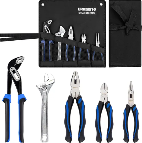 Vista 9 de URASISTO Kit de herramientas de mantenimiento del hogar de 4 piezas para hombres, incluye junta de ranura, nariz larga, corte diagonal, alicates