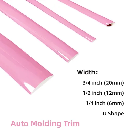 Vista 4 de Moldura decorativa universal autoadhesiva de 16 pies para automóvil y motocicleta, color rosa suave, para exterior e interior, salpicadero