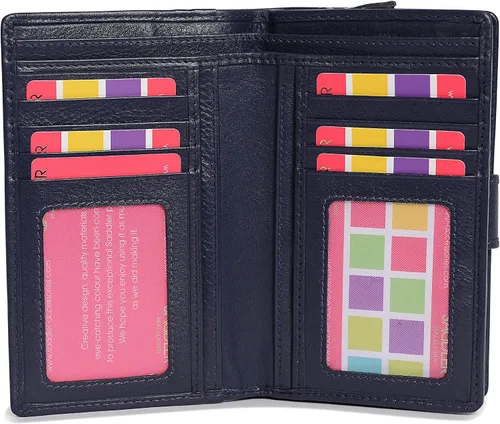 Vista 3 de SADDLER Billetera de cuero de lujo para mujer, cartera RFID con cremallera, tarjetero de crédito de alta capacidad con monedero grande