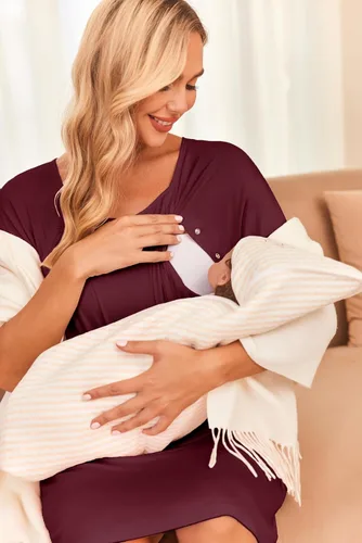 Vista 3 de Ekouaer - Camisón con botones y manga corta para mujer, vestido para lactancia, parto, hospital y maternidad, tallas S-XXL