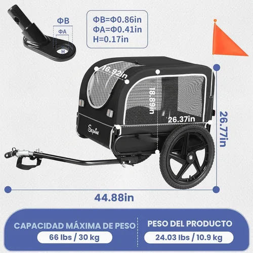 Vista 3 de Sepnine Remolque de bicicleta para perro, carrito de perro para bicicleta, adecuado para mascotas pequeñas y medianas, marco de carrito fácil