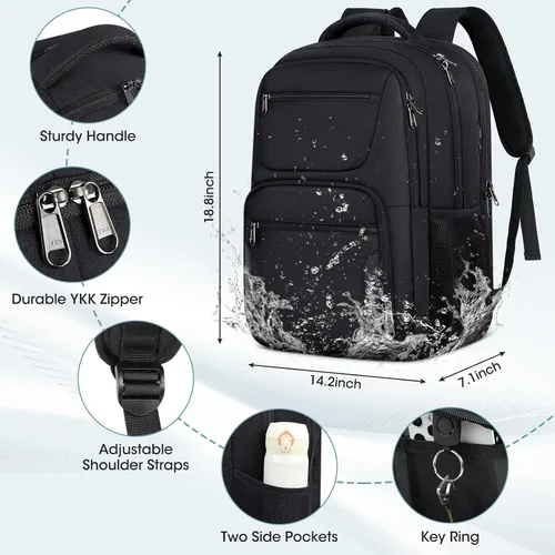 Vista 4 de Mochila de viaje para laptop de 17 pulgadas, extra grande, con orificio de carga USB, 45L, antirrobo, resistente al agua, bolsa para computadora