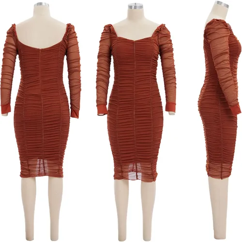 Vista 4 de Uni Clau Minivestido sexy de malla con cuello en V para mujer, de manga larga, transparente, para fiesta, noche, club, fruncido, entallado