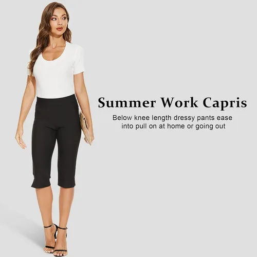 Vista 5 de Ginasy Pantalones capri para mujer, estilo casual, de verano, elegantes, elásticos, de cintura alta, con bolsillos