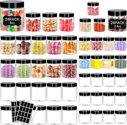Vista 9 de Hajoyful Tarros de plástico con tapas, 20 frascos de plástico transparente de 14 onzas con tapas herméticas a prueba de fugas, de plástico negro