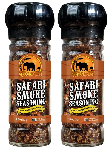 Vista 11 de African Dream Foods Mezcla de condimentos con humo Safari con pimientos ahumados, sal marina Ideal para carne, pollo, verduras Molinillo