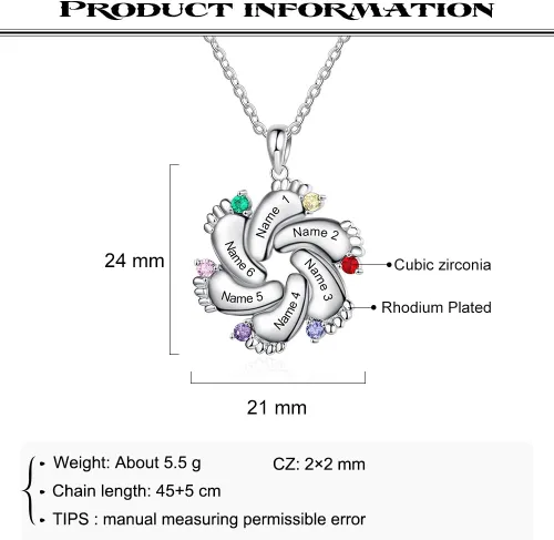 Vista 3 de ROSI - Collar personalizado con nombre de madre con 1-6 piedras natales, collar con colgante de pies de bebé, collar con dije con nombre grabado