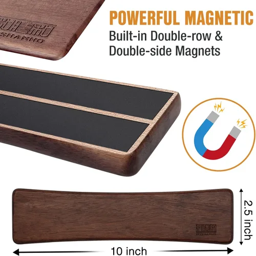 Vista 2 de HOSHANHO Tira magnética para cuchillos, poderosas tiras magnéticas de madera de acacia, soporte magnético para cuchillos para pared, 10 pulgadas