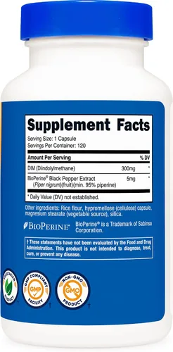 Vista 4 de Nutricost DIM (diindolilmetano) 300 mg, 120 cápsulas con BioPerine (2 Botellas)