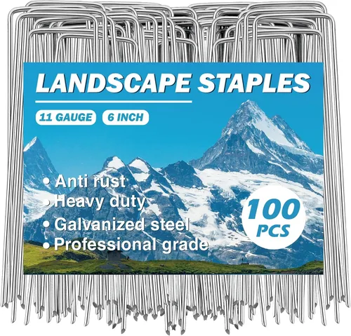 Vista 9 de Estacas de jardín – Grapas de paisaje para plantas, paquete de 20 grapas de jardín, estacas de tela para paisaje, 6 pulgadas, calibre 11, grapas