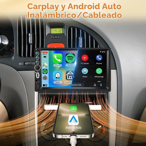 Vista 3 de Estéreo de coche doble DIN con pantalla táctil HD de 7 pulgadas, Carplay inalámbrico y Android Auto, Bluetooth, SWC, receptor de radio FM