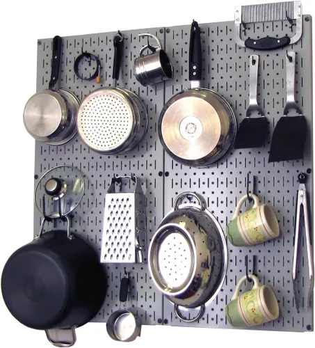 Vista 10 de Wall Control Organizador de Tablero Perforado de Cocina Estante de Almacenamiento de Ollas y Sartenes Kit de Organización con Tablero Perforado