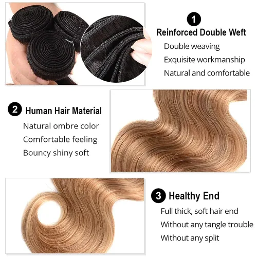 Vista 3 de 300g 1B27 Human Hair Bundles Honey Blonde Bundles Human Hair 10A Brazilian Virgin Remy Hair Extensions 8 10 12 Inch