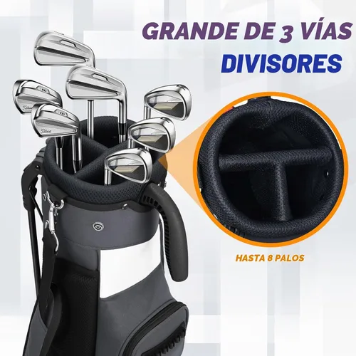 Vista 3 de Par 3 Bolsa de soporte de golf con divisor de 3 vías y cifrado 900D Gris