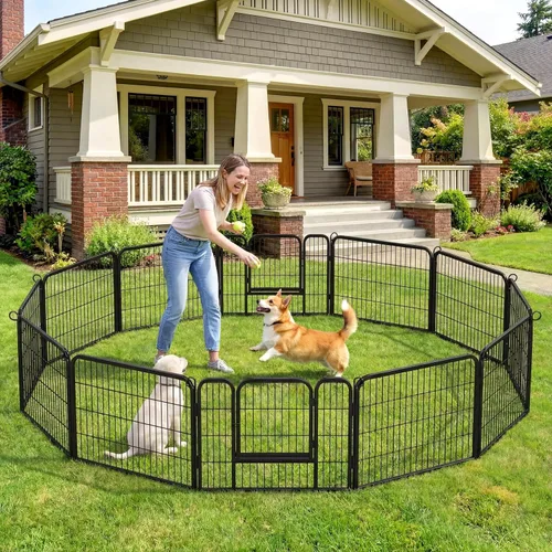 Vista 2 de Yaheetech - Corralito para perros con paneles anchos, 6 paneles de 24 pulgadas de alto con puerta, cerca portátil para interiores y exteriores