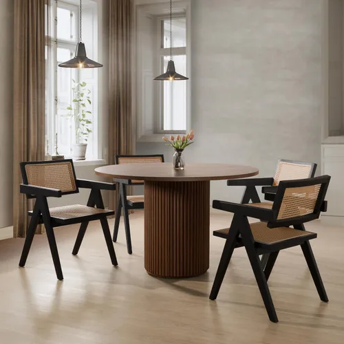 Vista 15 de Mesa de comedor redonda, 35 pulgadas, mesa de cocina moderna de granja Negro