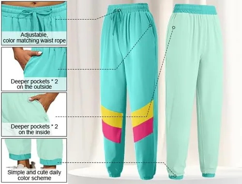 Vista 6 de UOUA Pantalones deportivos de los años 80 para mujer, pantalones deportivos de entrenamiento de neón de los años 90, informales, reversibles