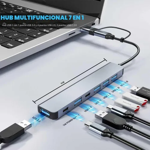 Vista 2 de 【Actualización】 Concentrador USB C/USB, BERLAT Aluminio 7 en 1 USB C y Hub USB con USB 3.0, puertos USB 2.0 para PC/portátiles/MacBook
