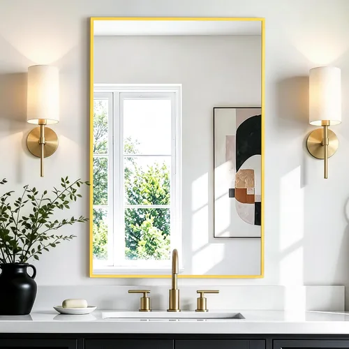Vista 14 de Espejo rectangular para baño, 30 x 20 pulgadas, marco de metal negro, espejo de pared inastillable HD, para colgar horizontal o verticalmente, fácil