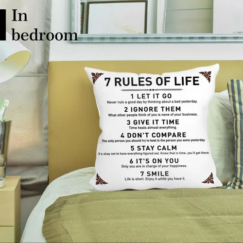 Vista 4 de Fundas de almohada rústicas con citas inspiradoras, 7 reglas de la vida, funda de cojín para sofá, dormitorio, decoración del hogar, regalos