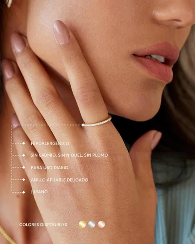 Vista 4 de PAVOI Anillo apilable de plata de ley 925 chapado en oro de 14 quilates con circonita cúbica, diamantes de simulación, anillo de eternidad