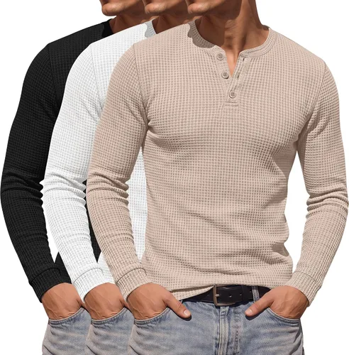 Vista 8 de Paquete de 3 camisas Henley de manga larga para hombre