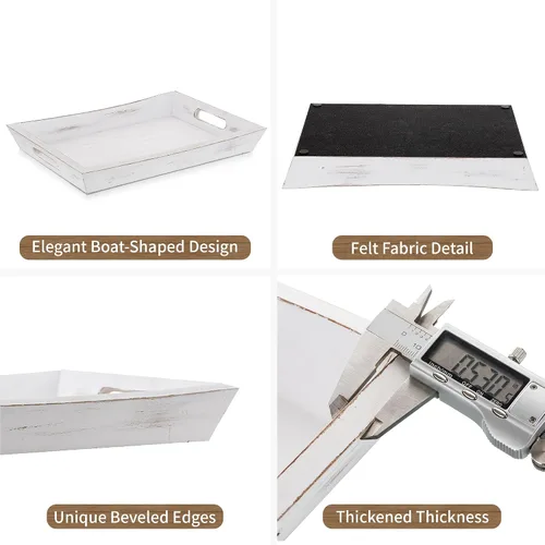 Vista 6 de Hanobe Bandeja decorativa de madera para servir: bandejas otomanas de madera rústica para mesa de café, bandeja rectangular con asas para sala