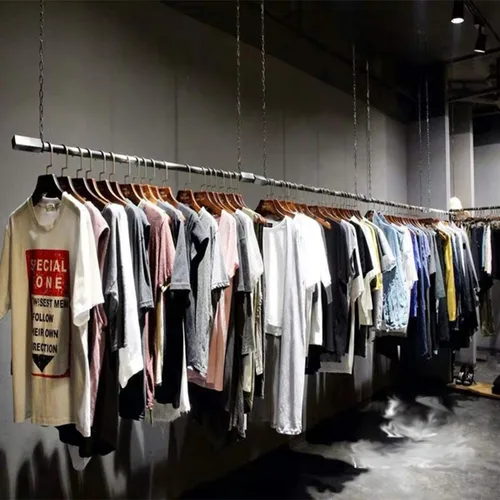 Vista 2 de 2 estantes de ropa para colgar en el techo, de altura ajustable, estante de tubería de almacenamiento de ropa, estante de metal resistente Tubo