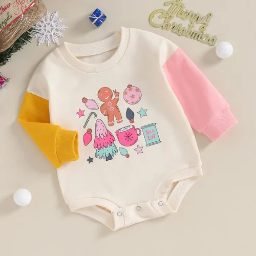 Vista 13 de Lamuusaa Traje de Navidad para bebé recién nacida, manga larga, bloque de color, sudadera de gran tamaño, ropa de otoño