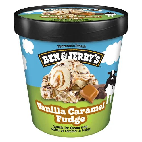 Vista 4 de Helado Ben & Jerry's de vainilla con caramelo y fudge, pinta sin OMG, 16 onzas