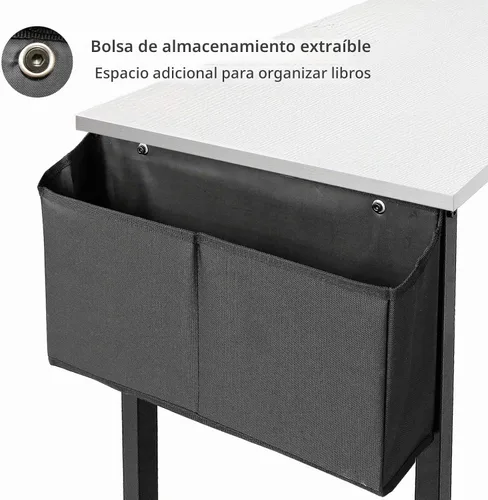 Vista 5 de Lufeiya Escritorio de computadora blanco para espacios pequeños, oficina en casa, 39 pulgadas, moderno escritorio de estudio para PC con gancho