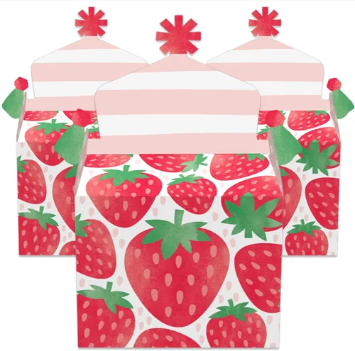 Vista 9 de Big Dot of Happiness Berry Sweet Strawberry - Caja de golosinas para fiestas de cumpleaños con temática de frutas o baby shower, cajas a dos aguas