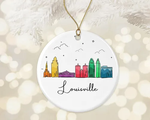Vista 2 de Adorno de la ciudad de Louisville, adorno de Navidad de la ciudad de Louisville, adorno de Navidad de puntos de interés, gráfico colorido