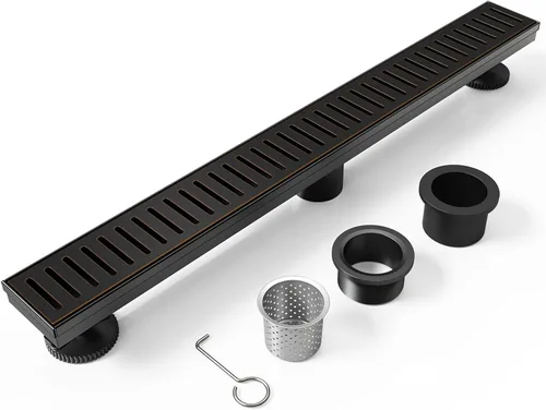 Vista 11 de WEBANG - Drenaje lineal de 12 pulgadas para ducha rectangular con accesorios, cubierta de patrón cápsula, rejilla extraíble, acero inoxidable SUS304