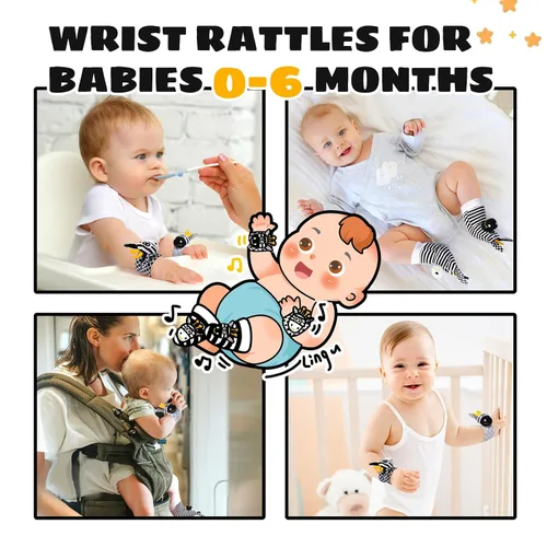 Vista 6 de Juguetes para bebés de 0 a 6 meses, juguetes de alto contraste para recién nacidos, juguetes en blanco y negro, calcetines y juguete de muñeca