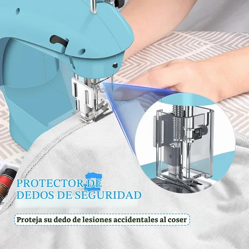Vista 2 de Máquina de coser para principiantes con telas y protector de dedos, tamaño mini