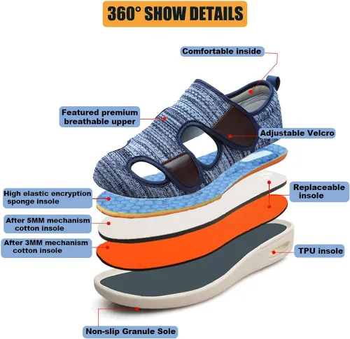 Vista 5 de W&LESVAGO Zapatos diabéticos de ancho ancho para mujer, cojín de aire, ligero y cómodo sandalias para caminar para ancianos hinchados pies vendados
