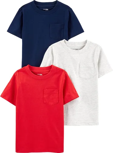 Vista 13 de Simple Joys por Carter's - Paquete de 3 camisetas de manga corta para niños pequeños Azul jaspeado/Gris jaspeado puntos/rayas azul marino