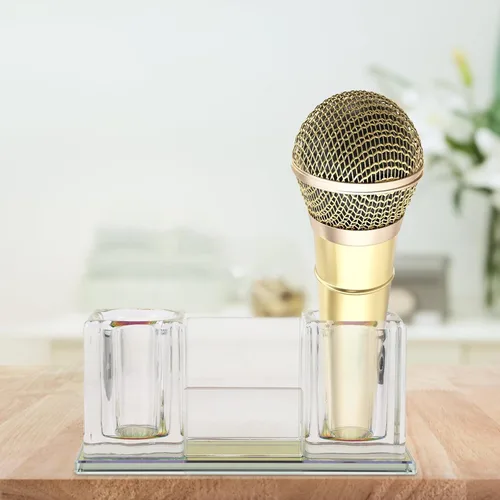 Vista 2 de MAGICLULU Acrylic Desktop Microphone Stand Mic Base Stable Mic Holder Organizer for Tabletop Use in Ktv Karaoke Studio