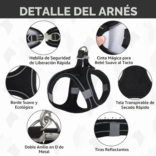 Vista 3 de GAMUDA Juego de collar y correa para perro pequeño, sin estrangulamiento, sin tirones, tela de lino de malla suave para perro, arnés reflectante