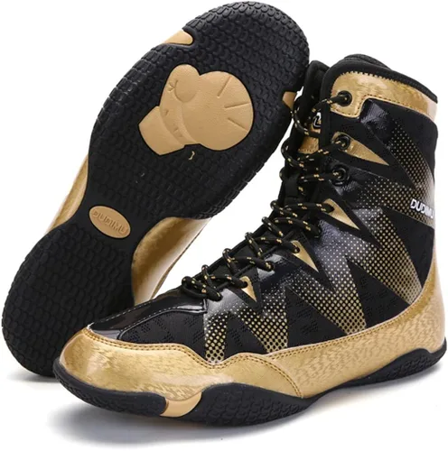 Vista 3 de YIGATE Zapatos de lucha libre para hombre, botas de entrenamiento de kickboxing, botas de boxeo ligeras, botas de boxeo transpirables