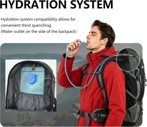 Vista 7 de Mochila de senderismo con marco interno de 55L para mujeres y hombres Negro