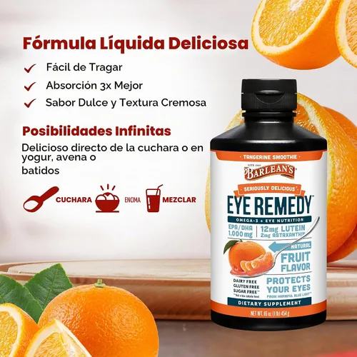 Vista 4 de Barlean's Aceite de pescado con remedio ocular Omega-3 de mandarina, 1000