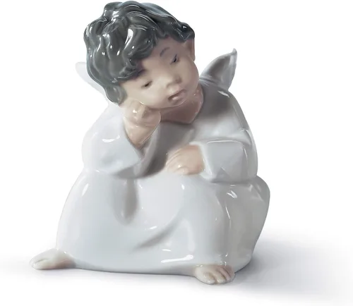 Vista 4 de LLADRÓ Figura de ángel soñando. Figura de ángel de porcelana.