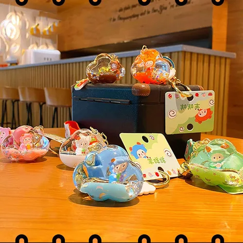 Vista 3 de Linda mochila flotante de ovejas colgante de llave de coche para niños niñas mujeres acrílico Choud bolso cartera llavero líquido