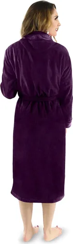 Vista 2 de NY Threads - Bata de baño de vellón para mujer con cuello tipo chal, bata larga y suave