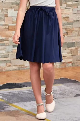 Vista 3 de GORLYA Falda midi casual con dobladillo de festoneado para niñas de 4 a 14 años