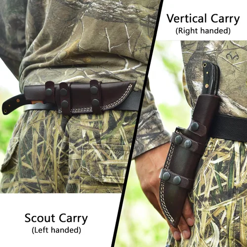 Vista 4 de Cuchillo de acero de Damasco hecho a mano para caza, cuchillo de hoja fija para camping, supervivencia y actividades al aire libre, 10 pulgadas